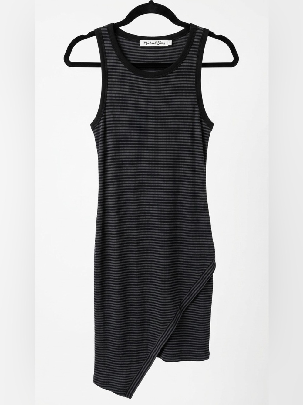 Michael Stars Black & Gray Striped Asymmetrical Casual Tank Dress - layering